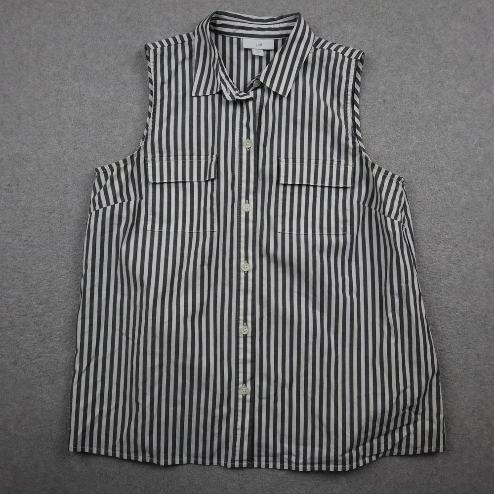 J. Jill Sleeveless Shirt Womens XS Black White Striped Button Down Pocket Top